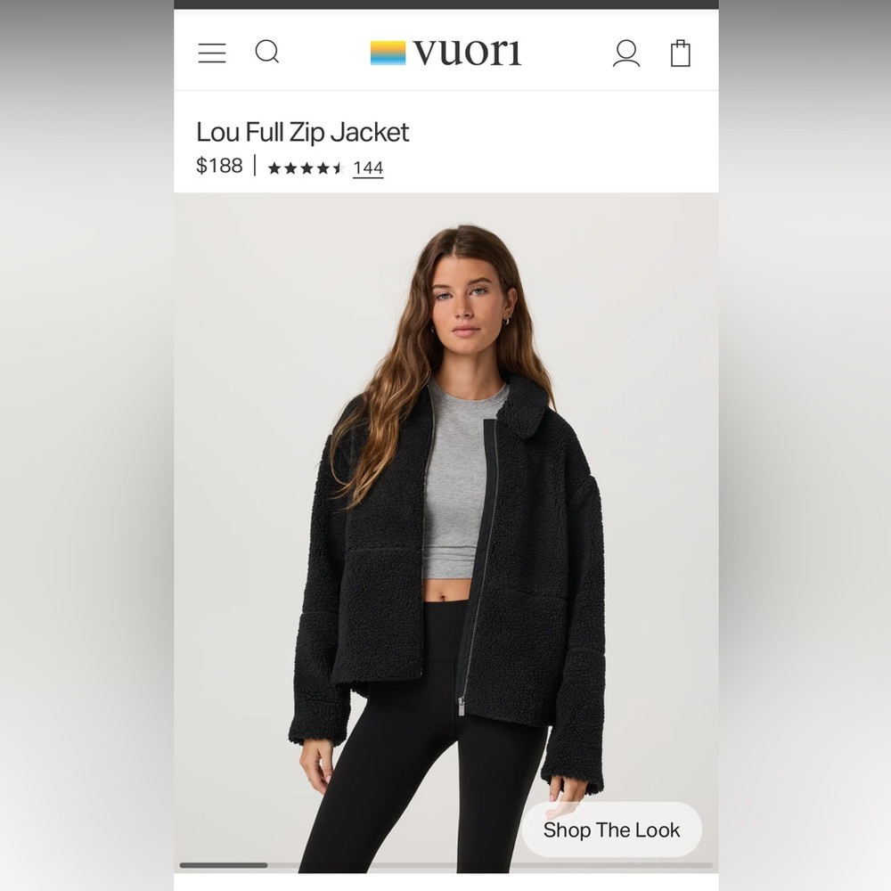 Vuori Lou Full Zip Jacket in Black Sherpa